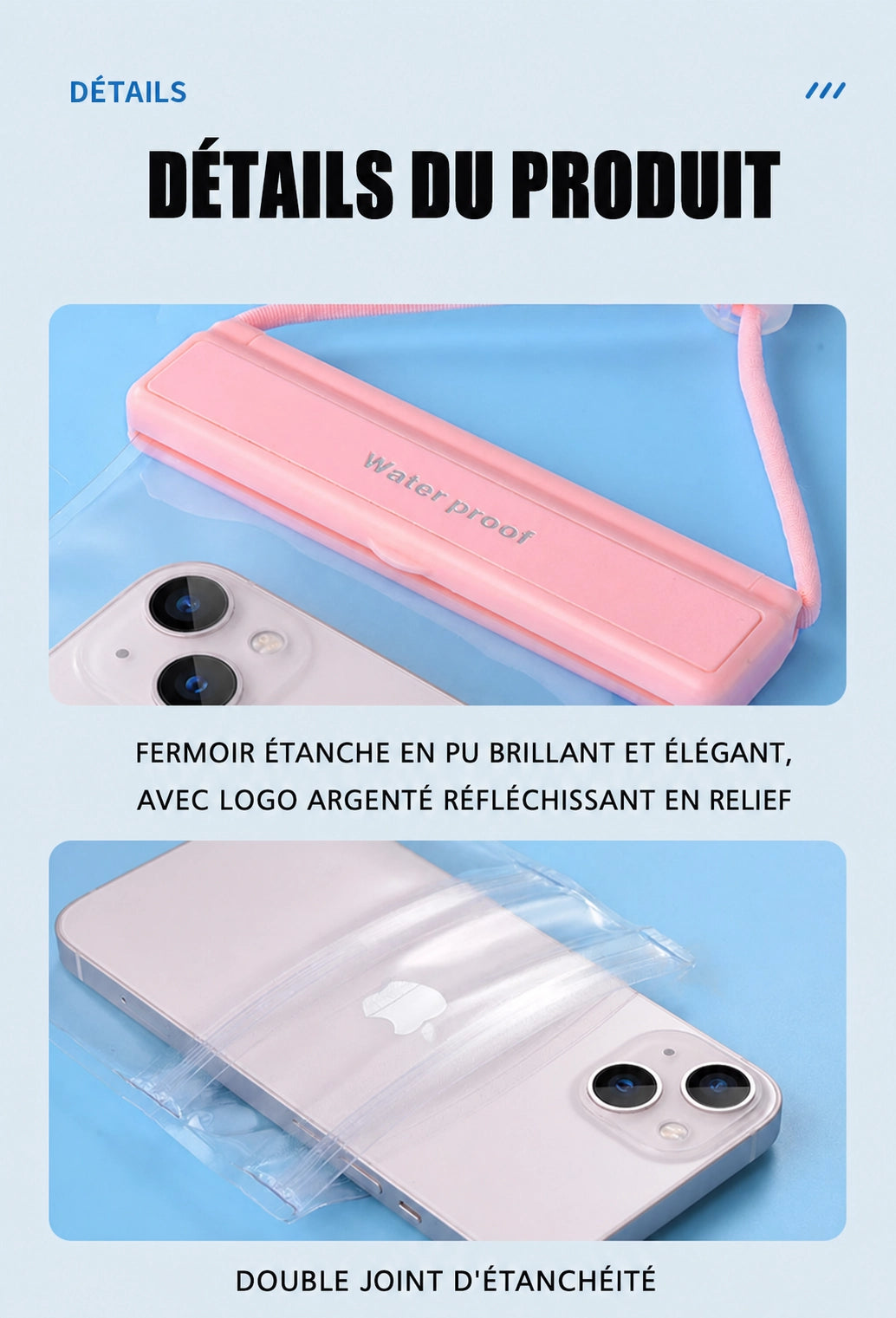 Pochette étanche smartphone IPX8 — écran tactile