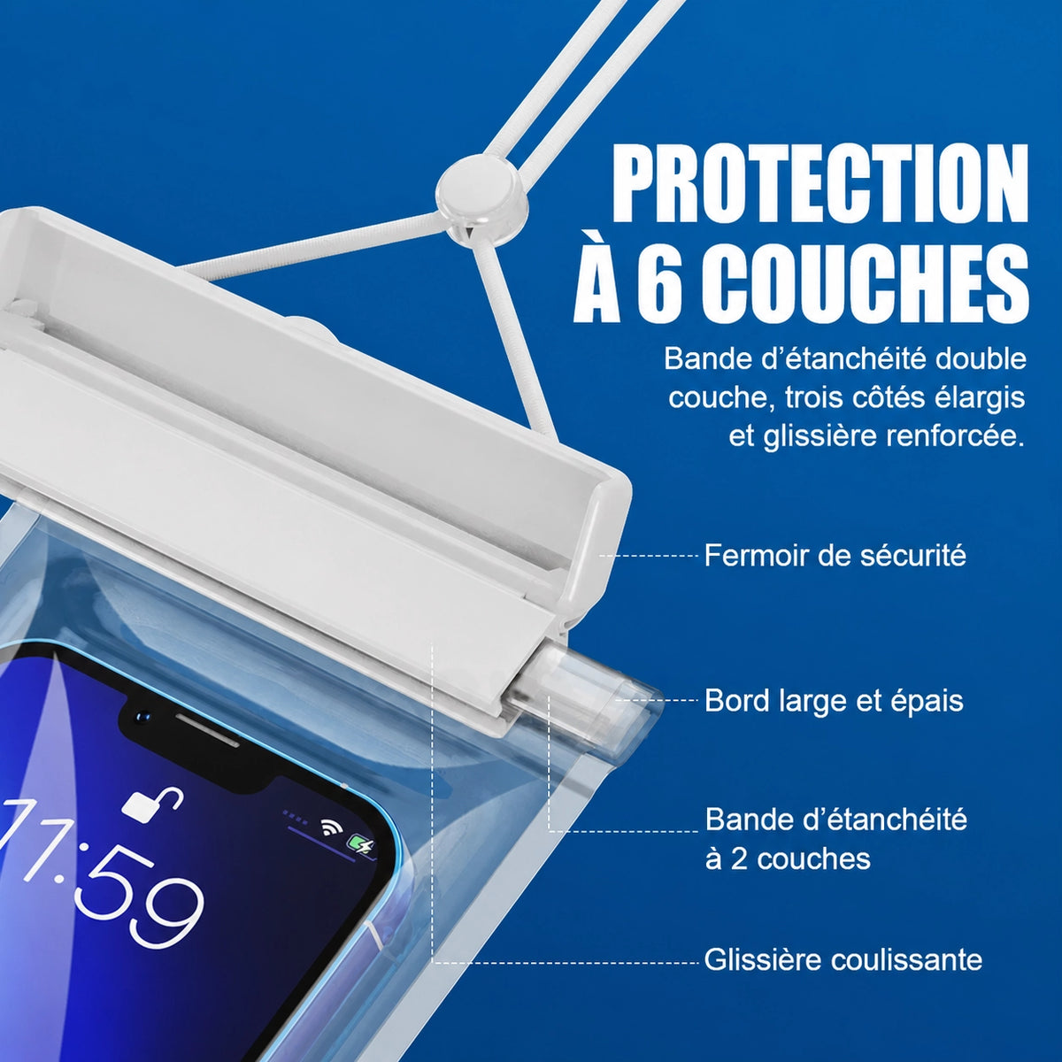 Pochette étanche smartphone IPX8 — écran tactile